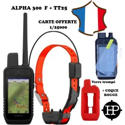 GARMIN ALPHA 300F + TT25F + carte 1/25000 + COQUE ORANGE+Verre trempé+chargeur