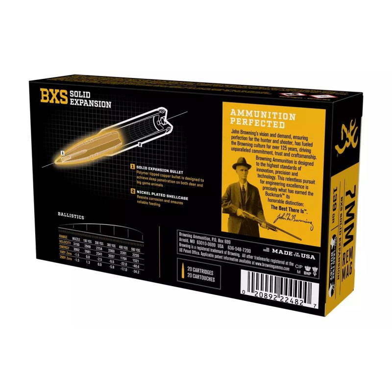 Munitions Browning BXS Calibre 7 Rem Mag 139 grains Munitions Browning BXS Calibre 7 Rem Mag 139 grains